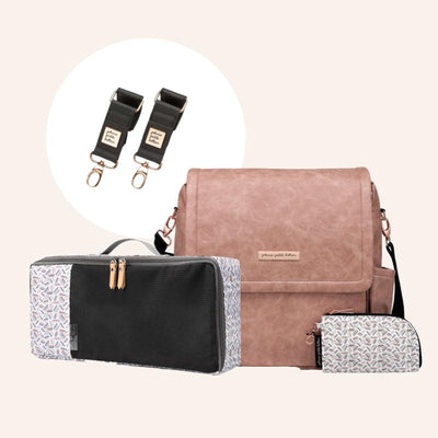 Boxy Backpack in Dusty Rose, Max Pixel, & Stroller Clips Bundle-Diaper Bags-Petunia Pickle Bottom