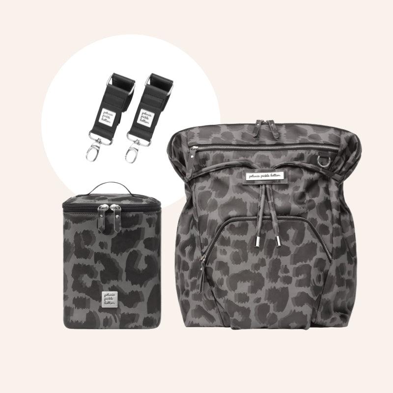Cinch Backpack in Shadow Leopard, Cool Pixel & Stroller Clips Bundle-Diaper Bags-Petunia Pickle Bottom
