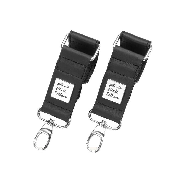 Valet Stroller Clips in Black Leatherette - Silver-Stroller Clips-Petunia Pickle Bottom