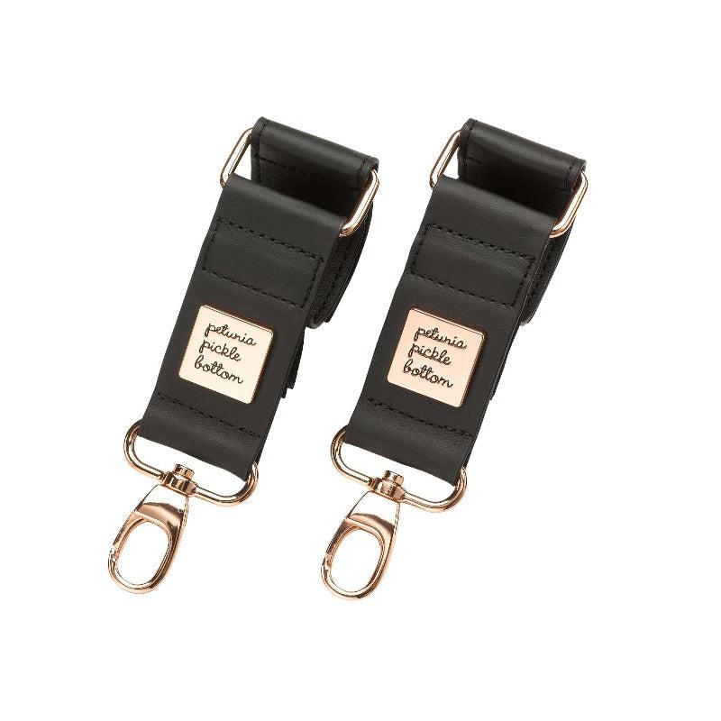 Valet Stroller Clips in Black Leatherette - Rose Gold-Stroller Clips-Petunia Pickle Bottom